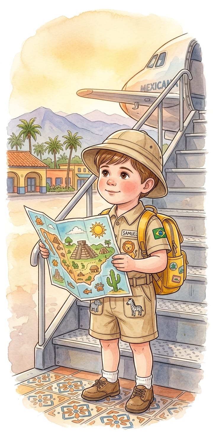 Samuel com o mapa do México